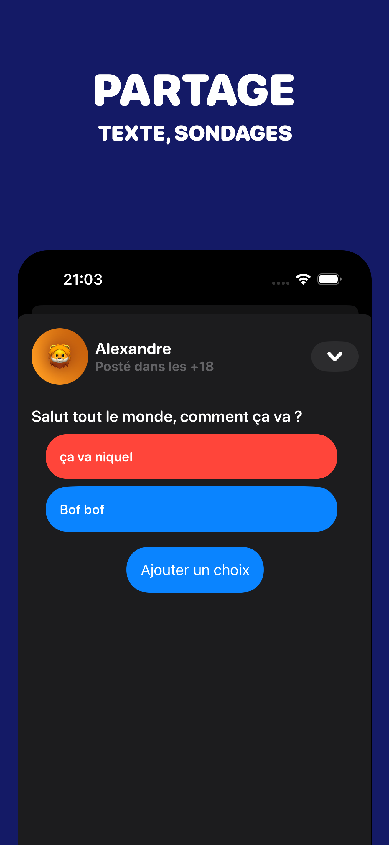 Partage Pheed - Texte, sondages